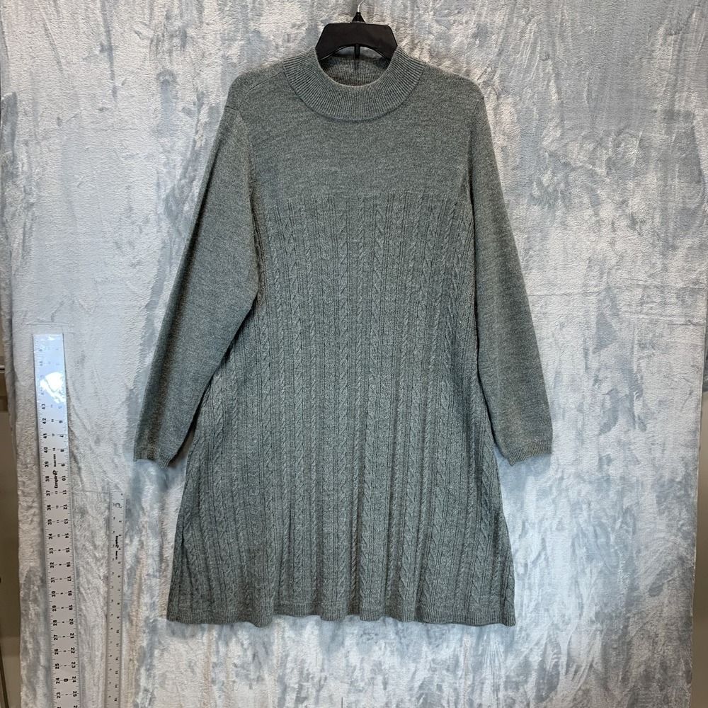 Modcloth Women Dress 1X Cable knit Sweater Long Sleeve Mock Neck Gray Wool Blend